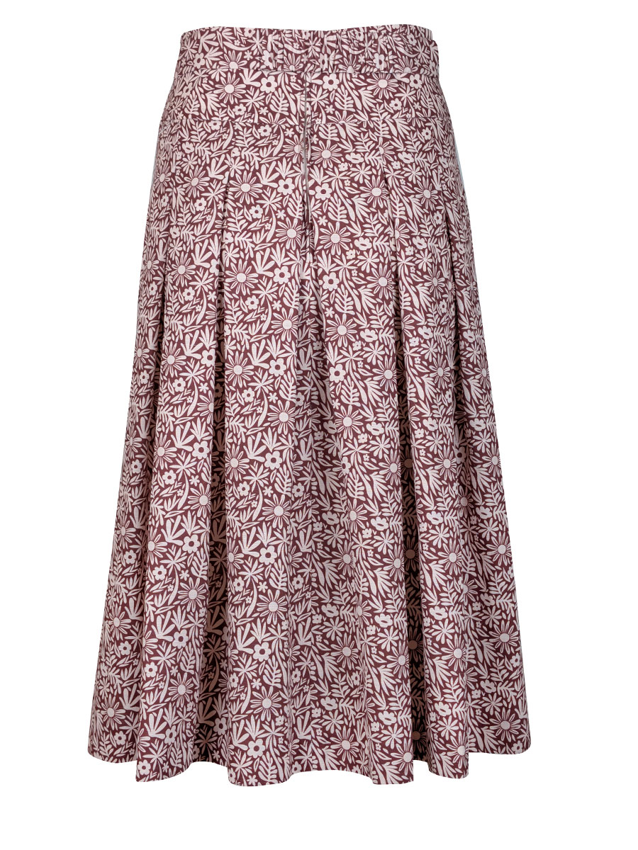 Hiebaum Faltenrock Damen, weinrot, Blumenmuster, Stoffgürtel #2