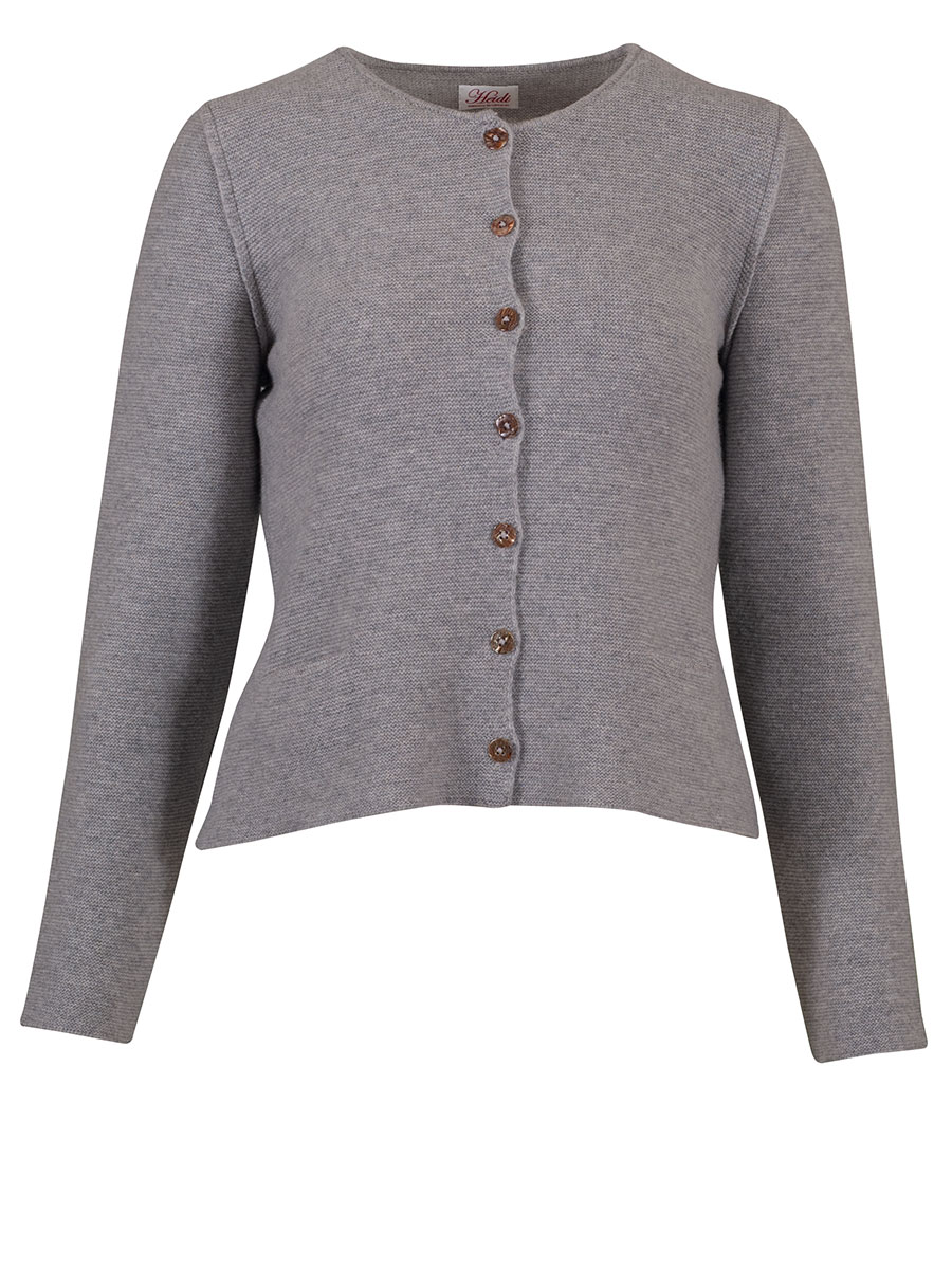 Heidi Strickjacke, sanftgrau, Perlmuttknöpfe, glatt gestrickt, fein #1