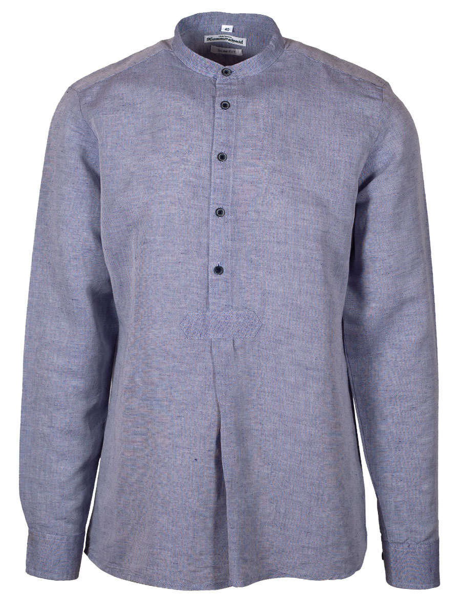 Hammerschmid Trachtenhemd, blau, Leinen-Mix, Pfoad, Stehkragen, Slim #1