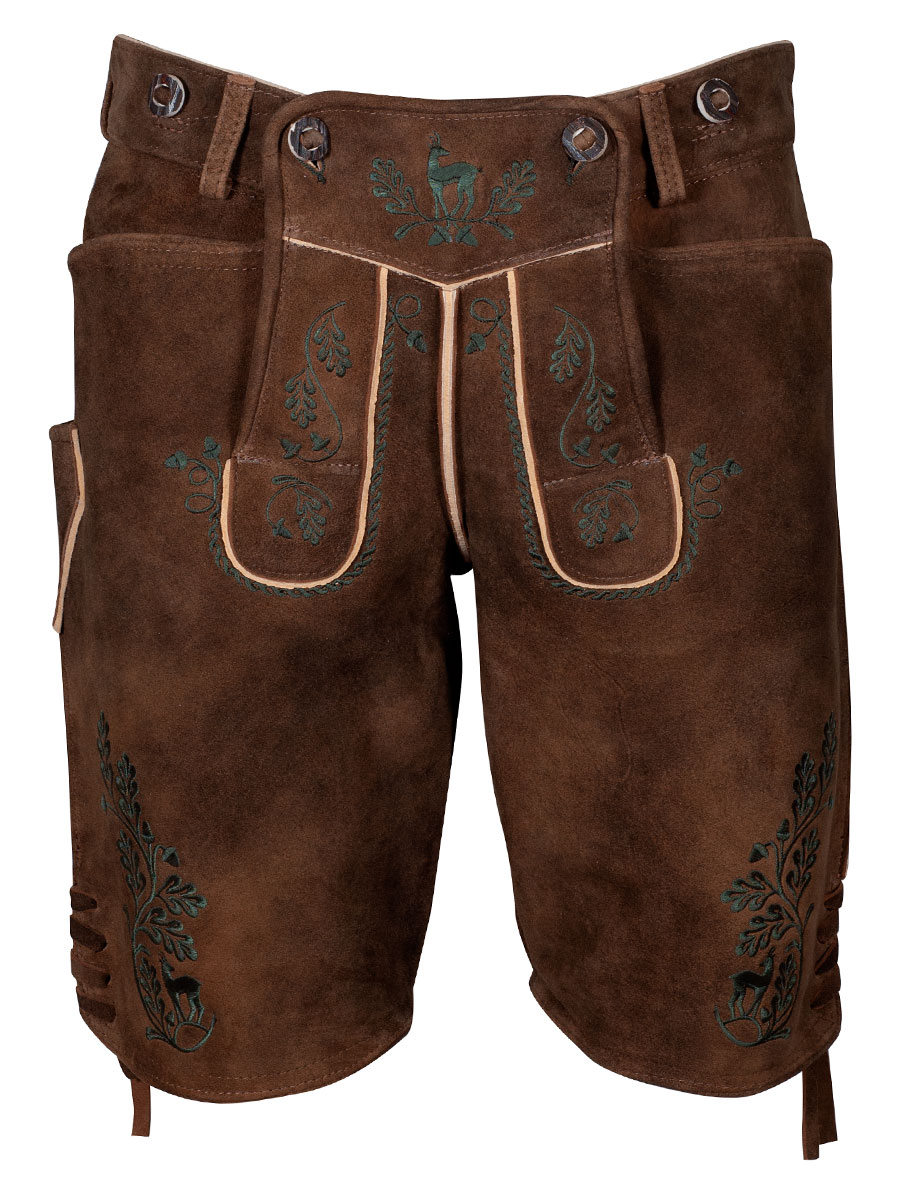 Weinbauer Kurze Lederhose Franz, Ziegenvelour, ahorn, grüner Stick #1