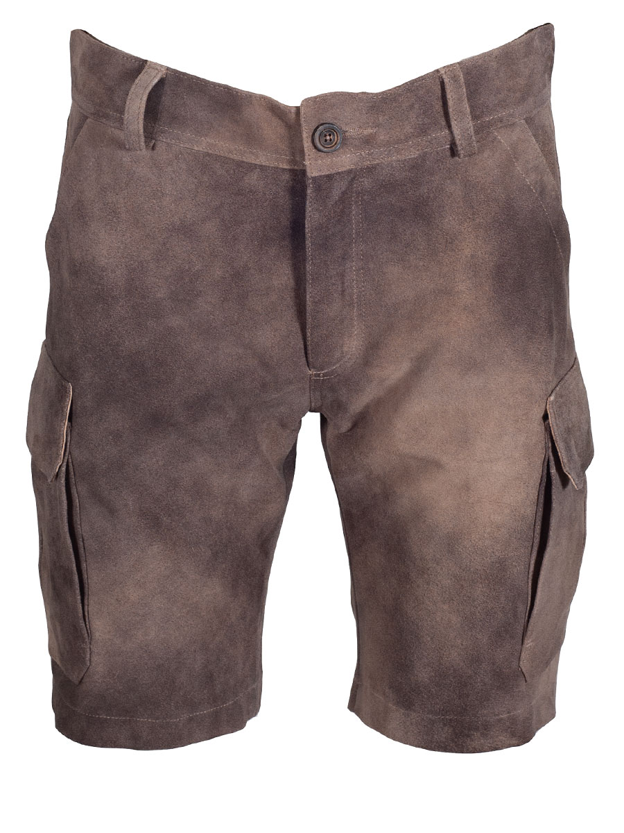 Kurze Lederhose Cross, Arbeitshose, smoke braun, aufgesetzte Taschen, Ziegenvelour #1