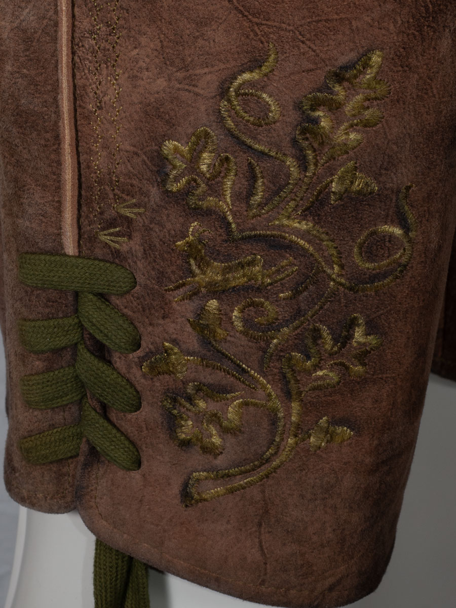 Spieth & Wensky Kurze Lederhose Presley mit Gürtel, mandelbraun, olivgrüner Stick #5