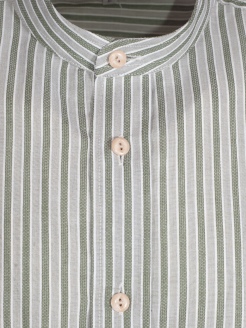 Waldorff Trachtenhemd, oliv-weiß, gestreift, Pfoad, Stehkragen