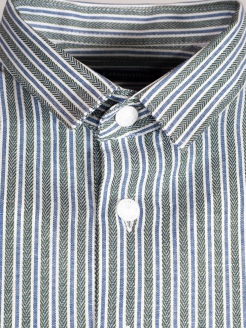 Arzberger Herrenhemd, blau-tanne gestreift, Liegekragen, Pfoad