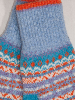 Eribè Knitwear Alloa Gloves, Strickhandschuhe, blue iris, türkis-orange