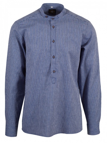 Hammerschmid Trachtenhemd, blau-weiß gestreift, Pfoad, Stehkragen